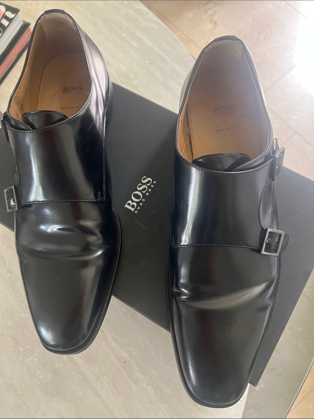Boss Black Leather Monk-Strap Oxfords